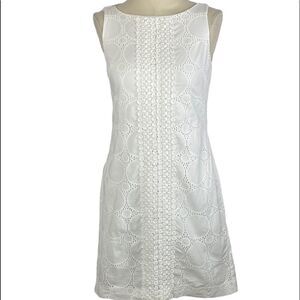 Eliza‎ J Sleeveless Cotton Knee Length Preppy Shift Dress White Size 2